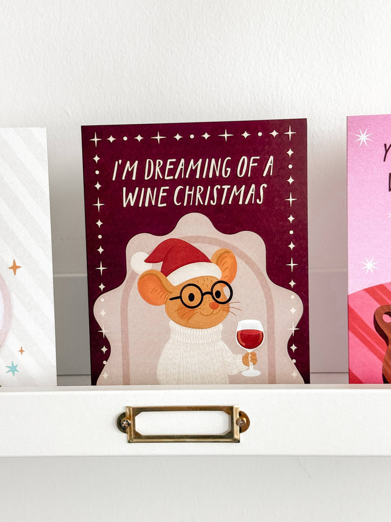 Dreaming Of A Wine Christmas - Holiday Mouse Christmas Card