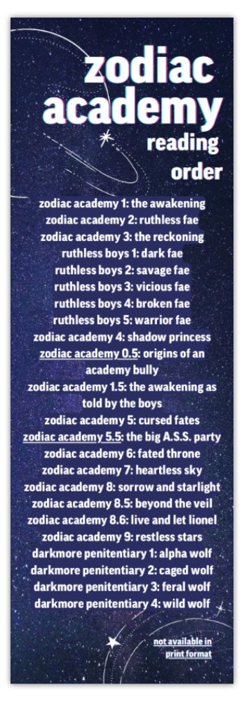 Bookmark - Zodiac Academy Reading Guide