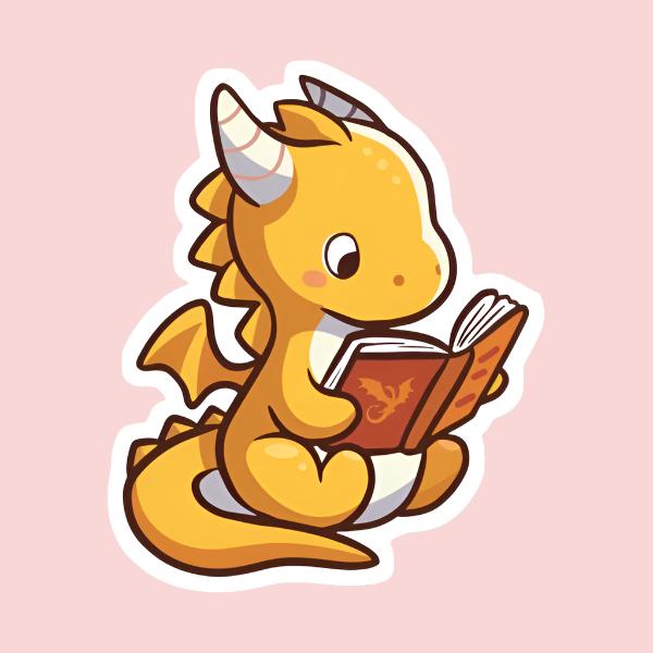 Andarna reading a book Cute Fourth Wing gold dragon kindle sticker